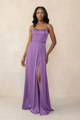 Cami Strap Corset Satin Sheath Bridesmaid Dress in Wisteria - KISS BRIDAL Bridesmaid Dresses
