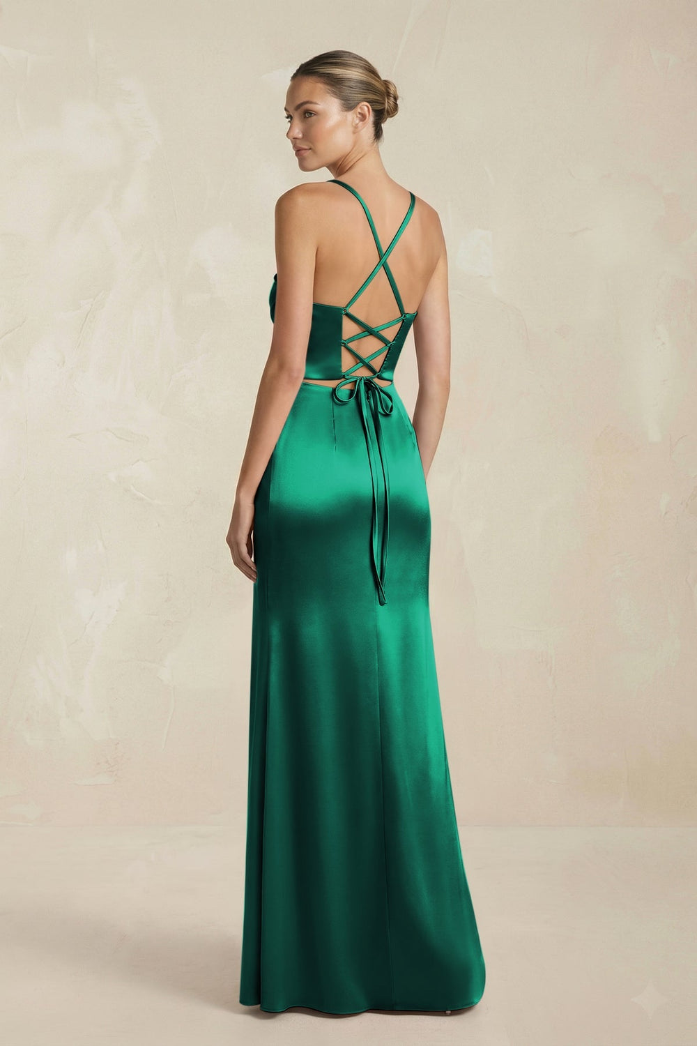 Cami Strap Corset Sheath Satin Ruched Bridesmaid Dress in Green - KISS BRIDAL Bridesmaid Dresses
