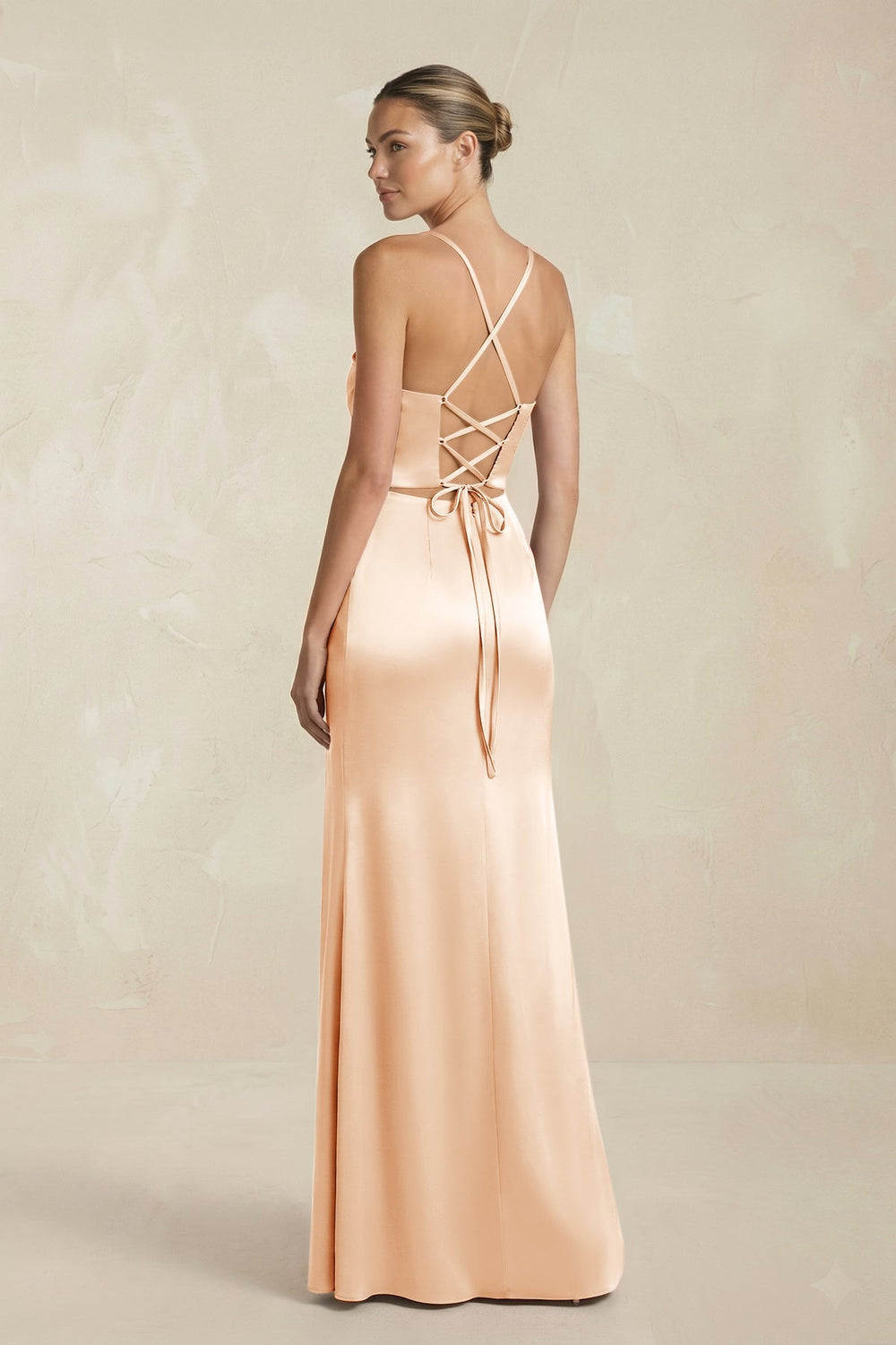 Cami Strap Corset Sheath Satin Ruched Bridesmaid Dress in Pale Blush - KISS BRIDAL Bridesmaid Dresses