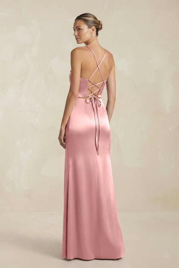 Cami Strap Corset Sheath Satin Ruched Bridesmaid Dress in Rosette - KISS BRIDAL Bridesmaid Dresses
