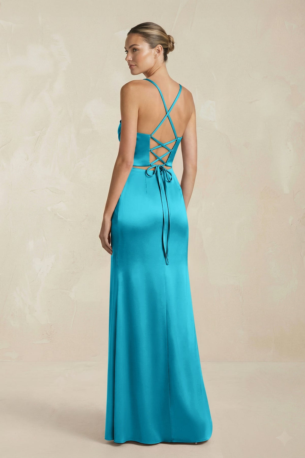 Cami Strap Corset Sheath Satin Ruched Bridesmaid Dress in Viridian Green - KISS BRIDAL Bridesmaid Dresses
