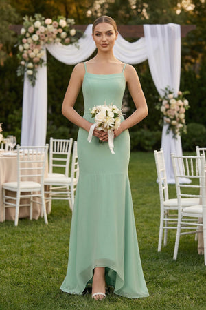 Cami Strap Mermaid Ruffled Chiffon Bridesmaid Dress - SHE IS ME Bridesmaid Dresses