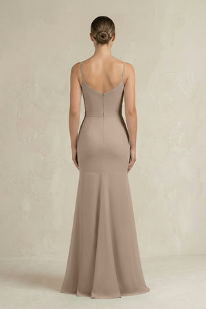 Cami Strap Mermaid Ruffled Chiffon Bridesmaid Dress in Almond (2) | KISSBRIDAL