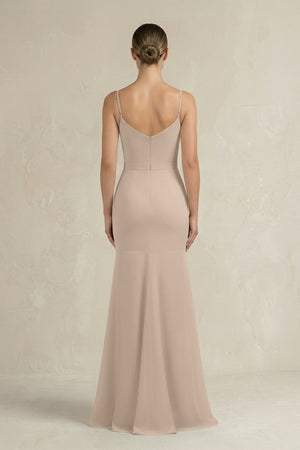 Cami Strap Mermaid Ruffled Chiffon Bridesmaid Dress in Almond - KISS BRIDAL Bridesmaid Dresses