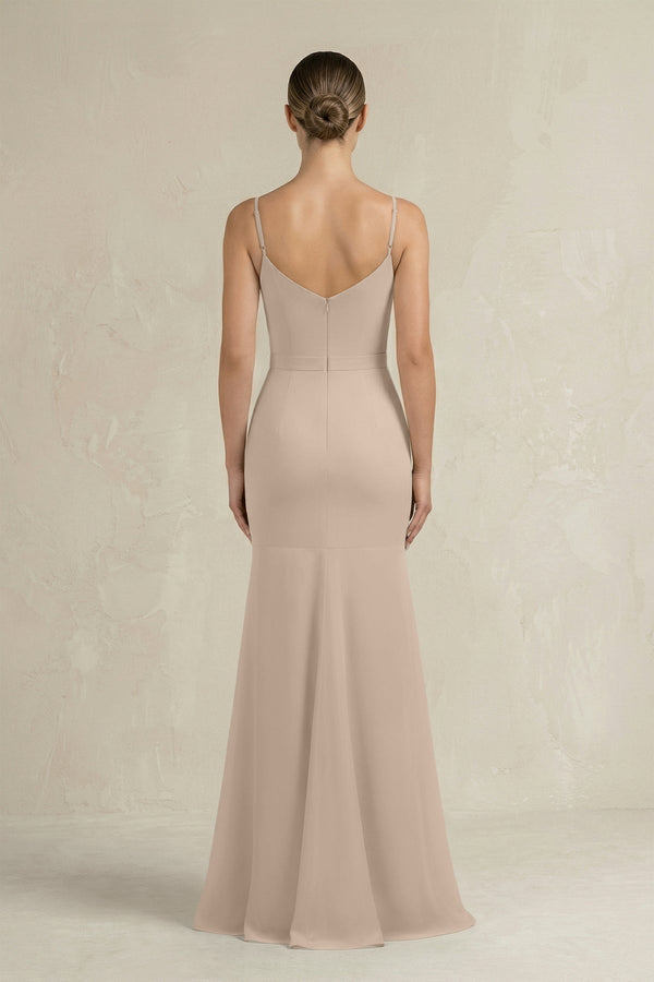 Cami Strap Mermaid Ruffled Chiffon Bridesmaid Dress in Almond - KISS BRIDAL Bridesmaid Dresses