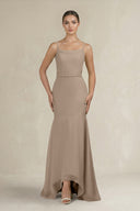 Cami Strap Mermaid Ruffled Chiffon Bridesmaid Dress in Almond | KISSBRIDAL