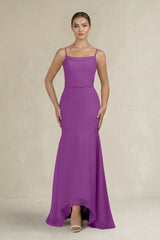 Cami Strap Mermaid Ruffled Chiffon Bridesmaid Dress in Amethyst - KISS BRIDAL Bridesmaid Dresses