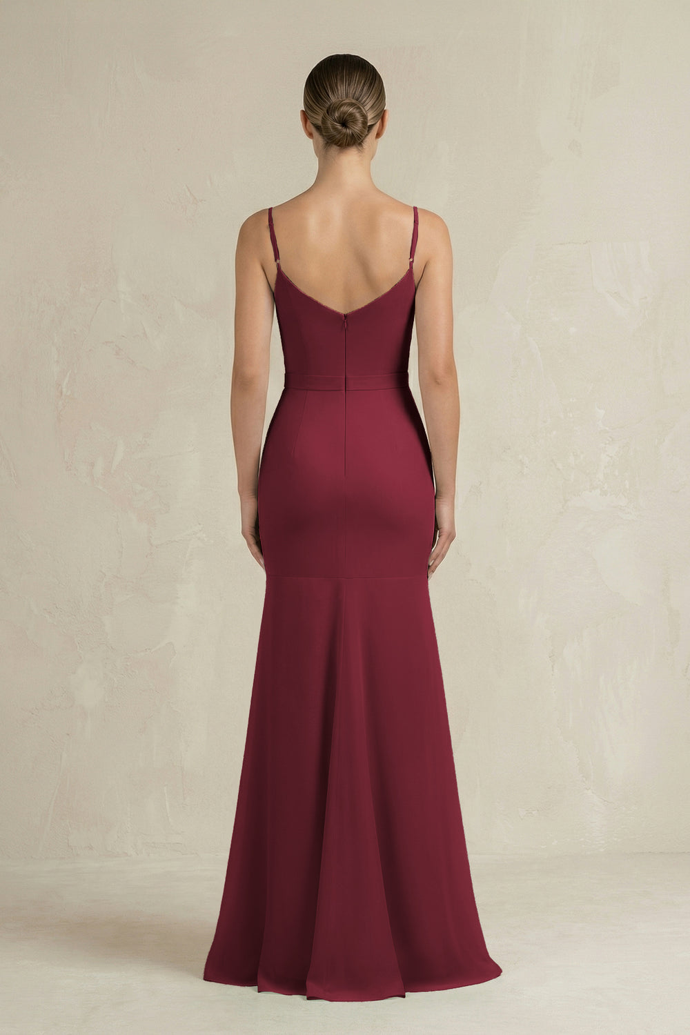 Cami Strap Mermaid Ruffled Chiffon Bridesmaid Dress in Berry