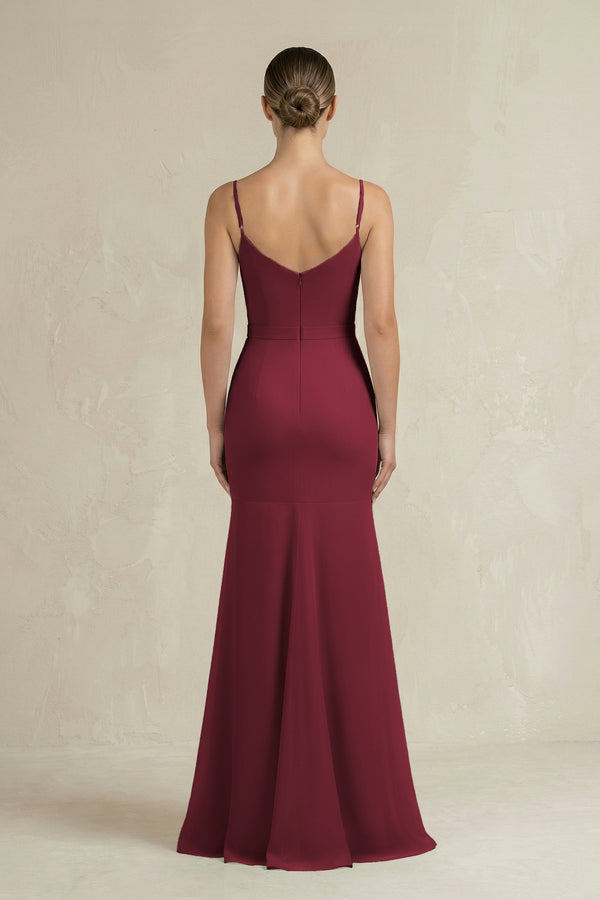 Cami Strap Mermaid Ruffled Chiffon Bridesmaid Dress in Berry (2) | KISSBRIDAL