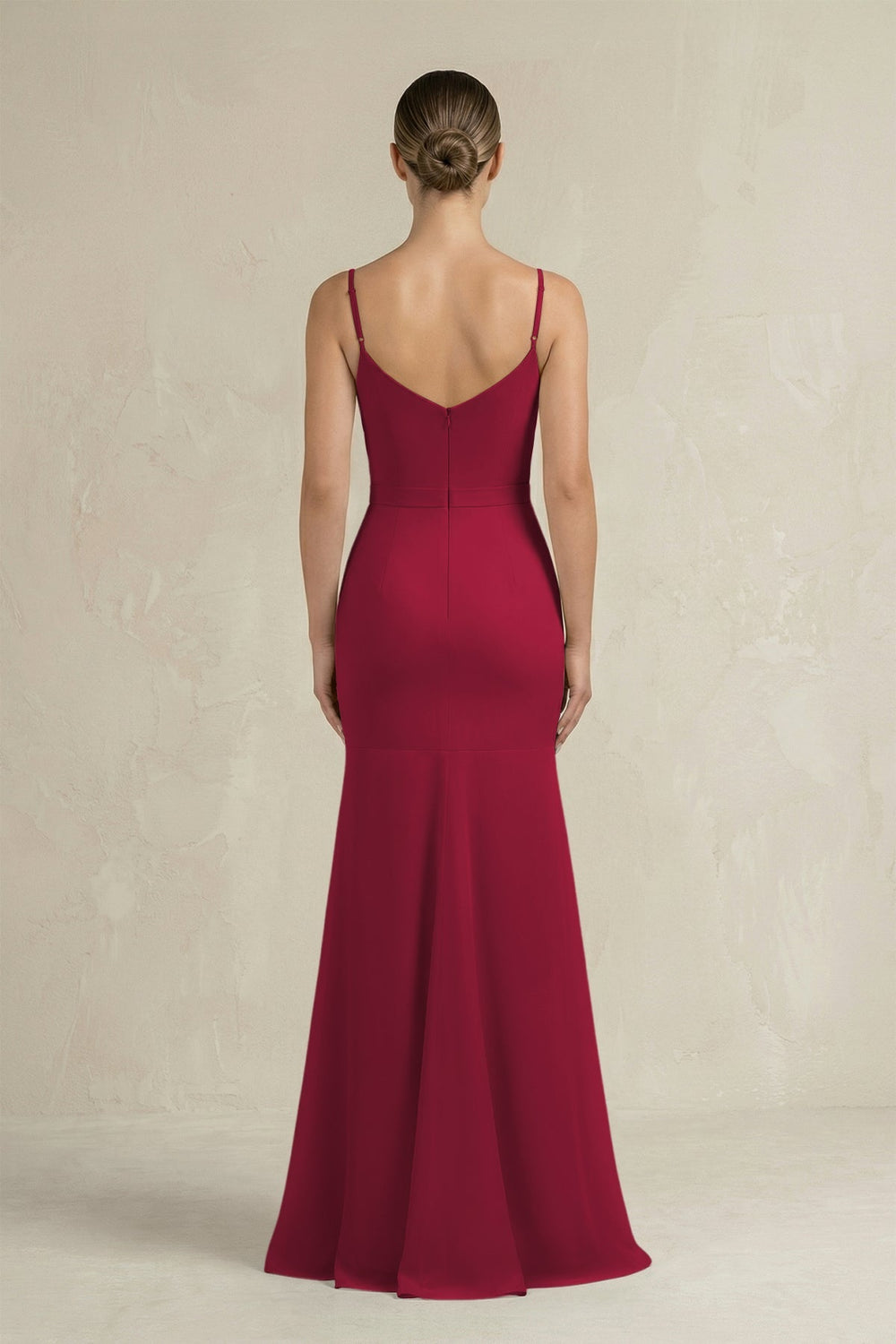 Cami Strap Mermaid Ruffled Chiffon Bridesmaid Dress in Berry - SHE IS ME Bridesmaid Dresses