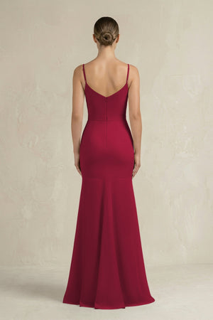 Cami Strap Mermaid Ruffled Chiffon Bridesmaid Dress in Berry - KISS BRIDAL Bridesmaid Dresses