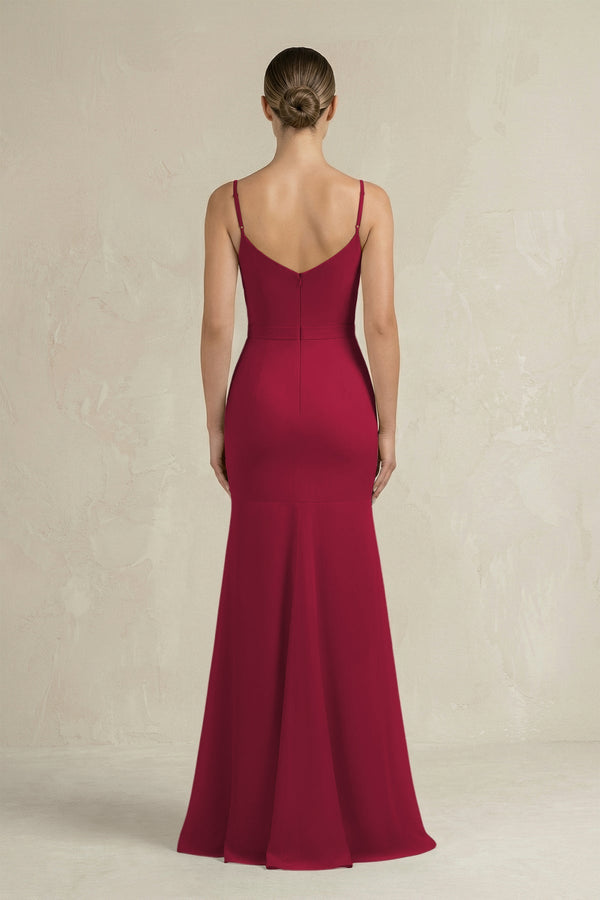 Cami Strap Mermaid Ruffled Chiffon Bridesmaid Dress in Berry - KISS BRIDAL Bridesmaid Dresses