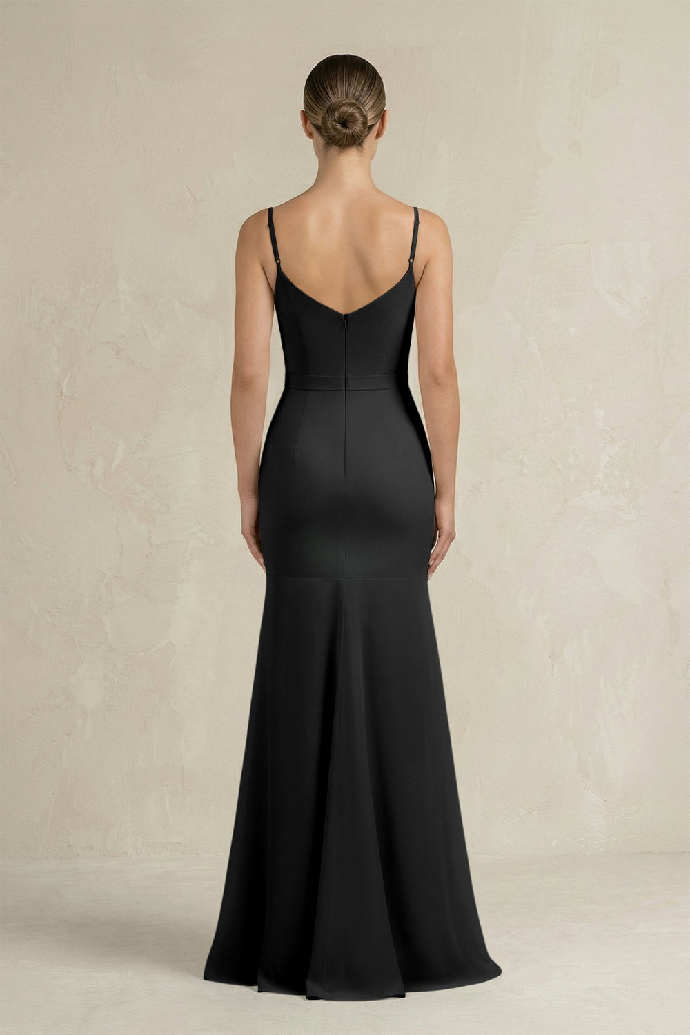 Cami Strap Mermaid Ruffled Chiffon Bridesmaid Dress in Black - SHE IS ME Bridesmaid Dresses