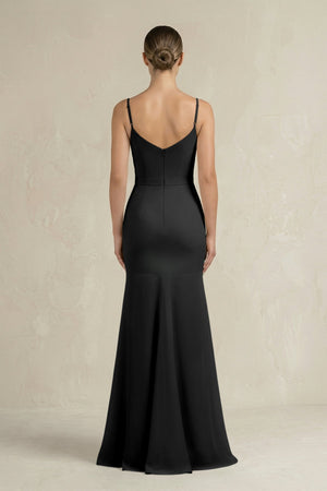 Cami Strap Mermaid Ruffled Chiffon Bridesmaid Dress in Black - SHE IS ME Bridesmaid Dresses
