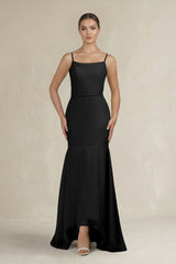 Cami Strap Mermaid Ruffled Chiffon Bridesmaid Dress in Black - KISS BRIDAL Bridesmaid Dresses