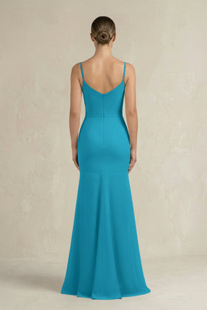 Cami Strap Mermaid Ruffled Chiffon Bridesmaid Dress in Blue Jay - SHE IS ME Bridesmaid Dresses