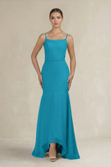 Cami Strap Mermaid Ruffled Chiffon Bridesmaid Dress in Blue Jay - KISS BRIDAL Bridesmaid Dresses