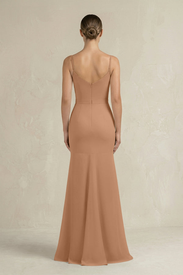 Cami Strap Mermaid Ruffled Chiffon Bridesmaid Dress in Bronzer - SHE IS ME Bridesmaid Dresses