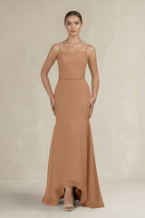 Cami Strap Mermaid Ruffled Chiffon Bridesmaid Dress in Bronzer - KISS BRIDAL Bridesmaid Dresses
