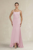Cami Strap Mermaid Ruffled Chiffon Bridesmaid Dress in Candy Pink - SHE IS ME Bridesmaid Dresses