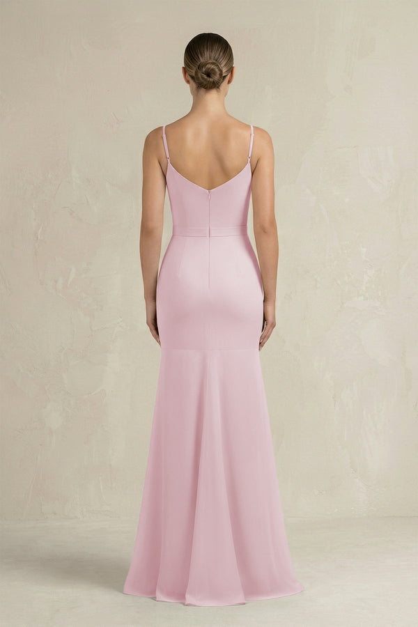 Cami Strap Mermaid Ruffled Chiffon Bridesmaid Dress in Candy Pink - SHE IS ME Bridesmaid Dresses
