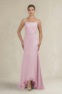 Cami Strap Mermaid Ruffled Chiffon Bridesmaid Dress in Candy Pink | KISSBRIDAL