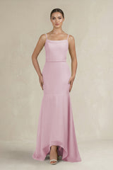 Cami Strap Mermaid Ruffled Chiffon Bridesmaid Dress in Candy Pink | KISSBRIDAL