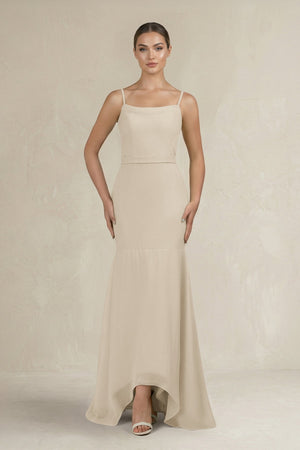 Cami Strap Mermaid Ruffled Chiffon Bridesmaid Dress in Champagne - KISS BRIDAL Bridesmaid Dresses