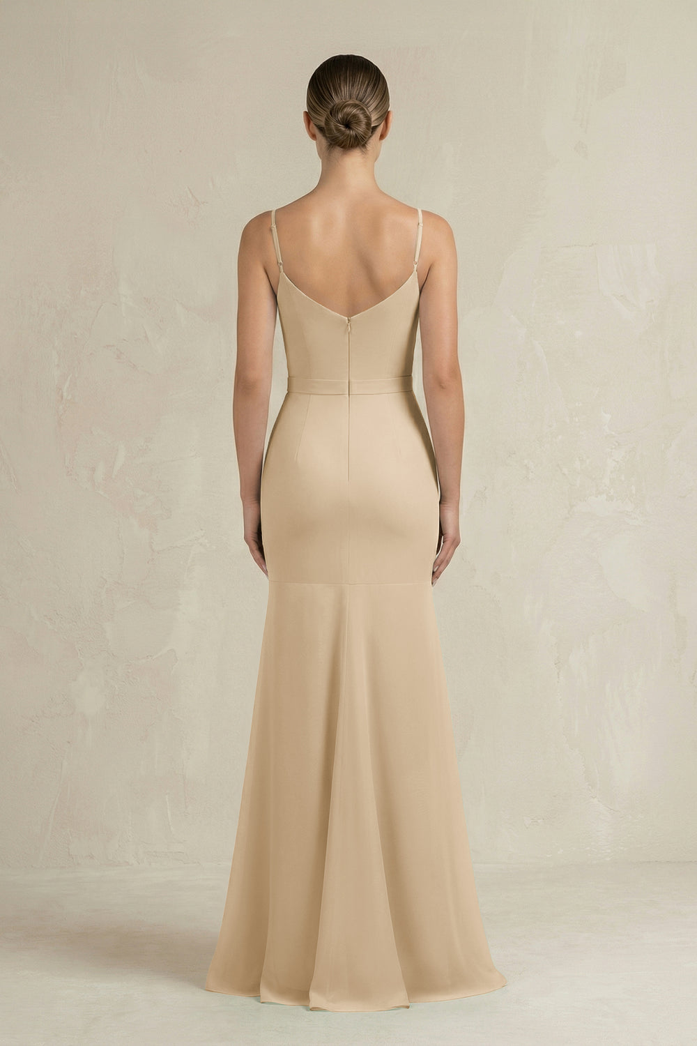 Cami Strap Mermaid Ruffled Chiffon Bridesmaid Dress in Champagne