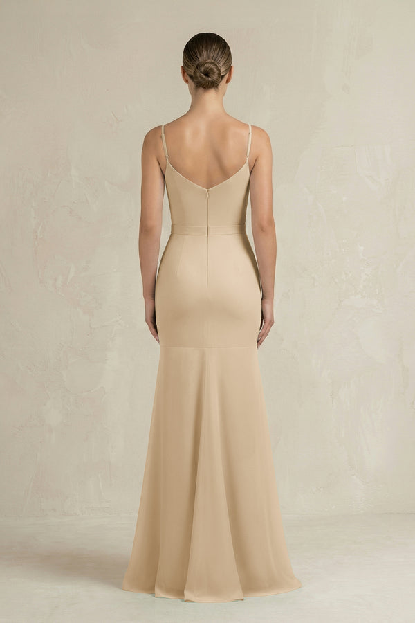 Cami Strap Mermaid Ruffled Chiffon Bridesmaid Dress in Champagne (2) | KISSBRIDAL