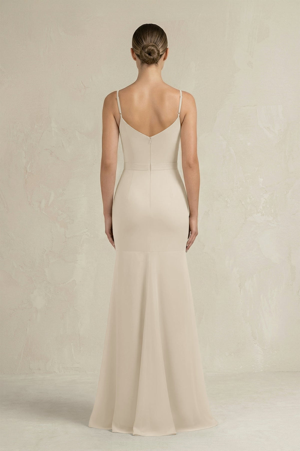 Cami Strap Mermaid Ruffled Chiffon Bridesmaid Dress in Champagne - SHE IS ME Bridesmaid Dresses