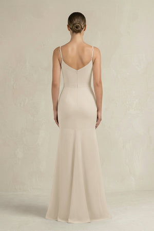 Cami Strap Mermaid Ruffled Chiffon Bridesmaid Dress in Champagne - KISS BRIDAL Bridesmaid Dresses