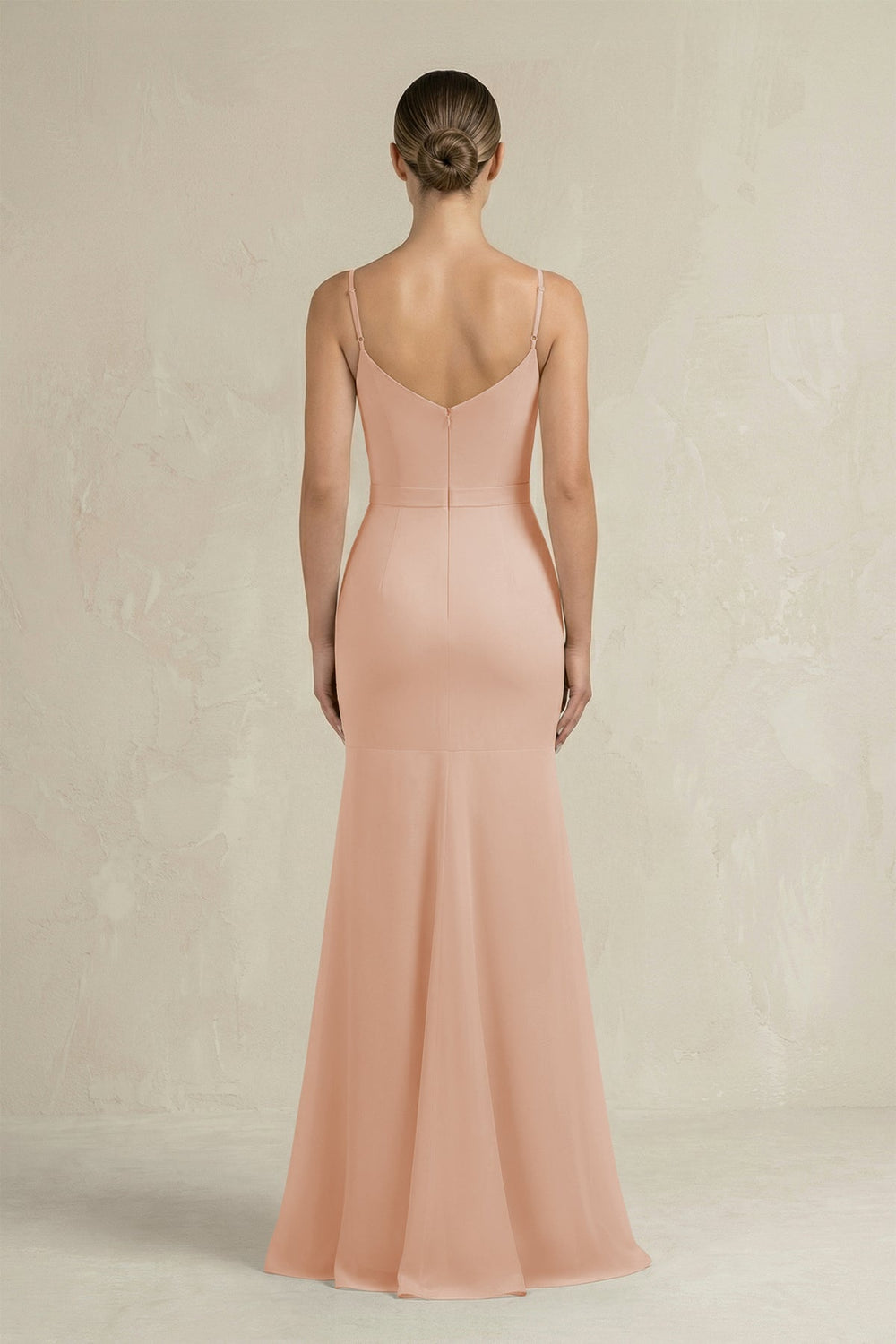 Cami Strap Mermaid Ruffled Chiffon Bridesmaid Dress in Champagne Rose - SHE IS ME Bridesmaid Dresses