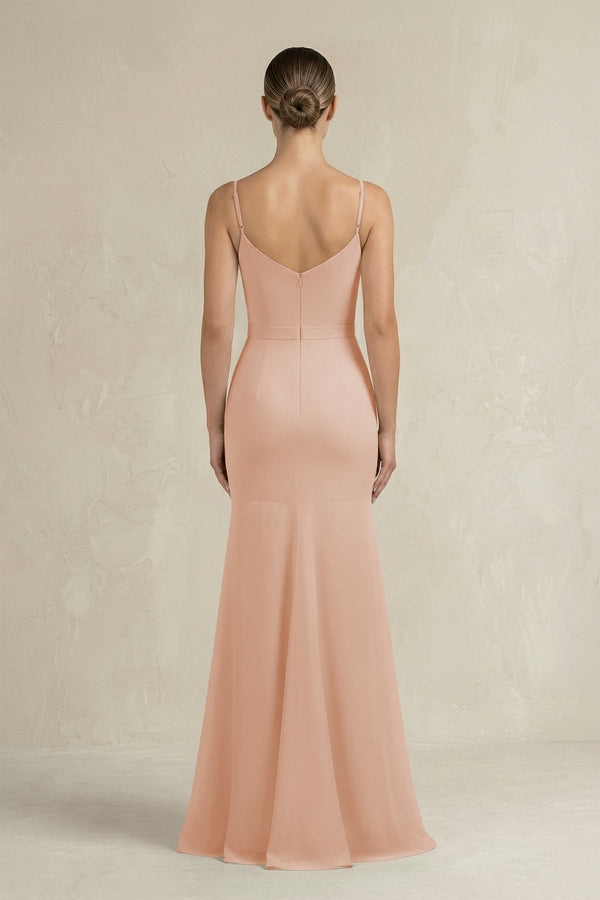 Cami Strap Mermaid Ruffled Chiffon Bridesmaid Dress in Champagne Rose - KISS BRIDAL Bridesmaid Dresses