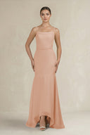 Cami Strap Mermaid Ruffled Chiffon Bridesmaid Dress in Champagne Rose - KISS BRIDAL Bridesmaid Dresses