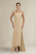 Cami Strap Mermaid Ruffled Chiffon Bridesmaid Dress in Champagne | KISSBRIDAL