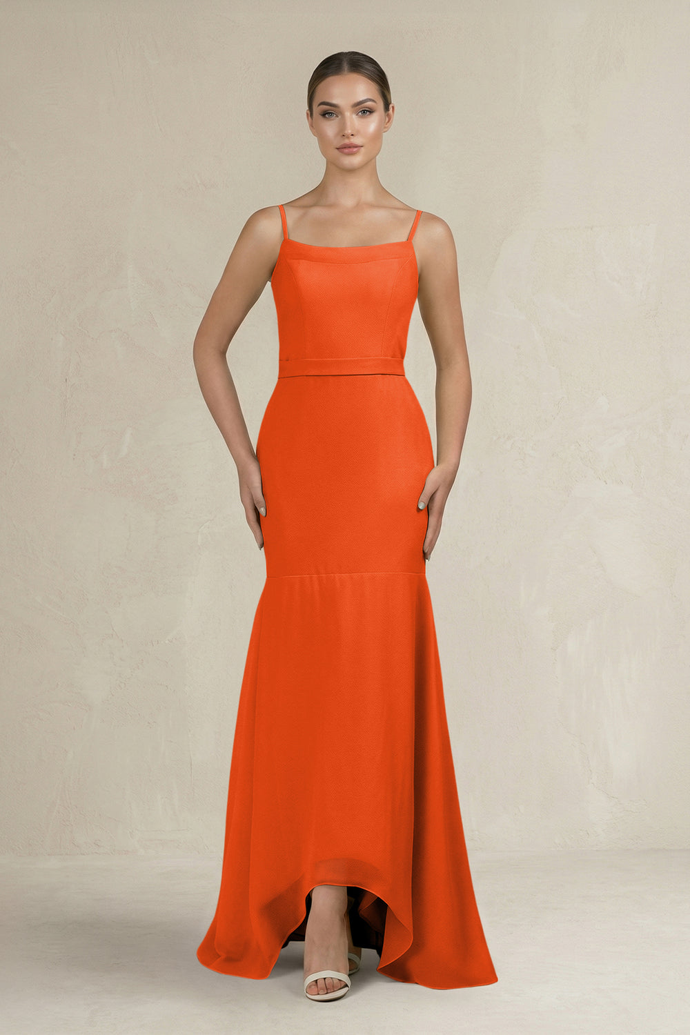 Cami Strap Mermaid Ruffled Chiffon Bridesmaid Dress in Cinnamon
