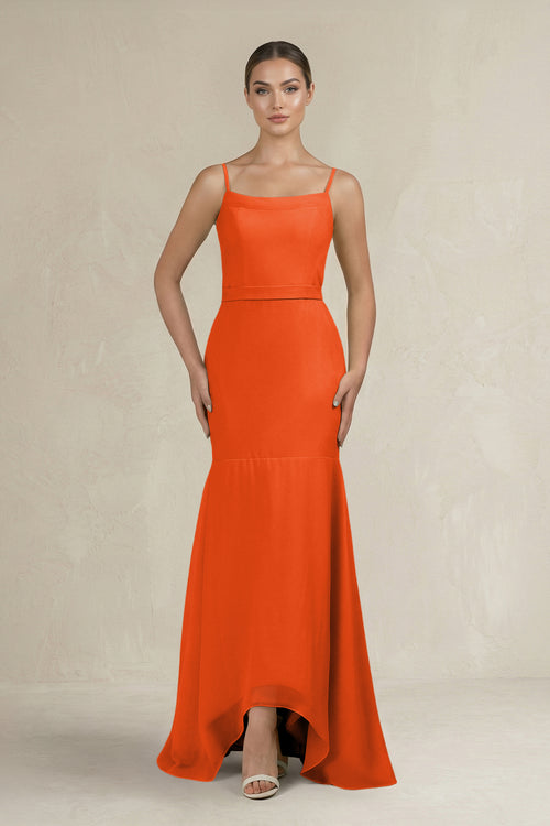 Cami Strap Mermaid Ruffled Chiffon Bridesmaid Dress in Cinnamon | KISSBRIDAL