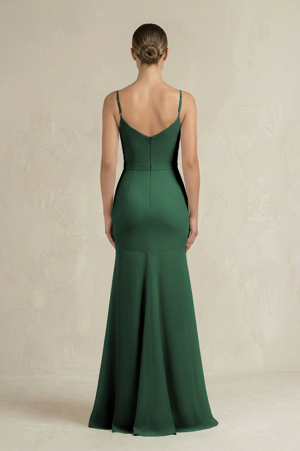 Cami Strap Mermaid Ruffled Chiffon Bridesmaid Dress in Dark Green