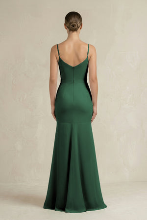 Cami Strap Mermaid Ruffled Chiffon Bridesmaid Dress in Dark Green (2) | KISSBRIDAL