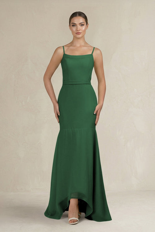 Cami Strap Mermaid Ruffled Chiffon Bridesmaid Dress in Dark Green - SHE IS ME Bridesmaid Dresses