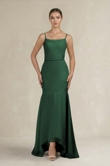 Cami Strap Mermaid Ruffled Chiffon Bridesmaid Dress in Dark Green | KISSBRIDAL