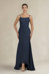 Cami Strap Mermaid Ruffled Chiffon Bridesmaid Dress in Dark Navy - KISS BRIDAL Bridesmaid Dresses