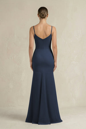 Cami Strap Mermaid Ruffled Chiffon Bridesmaid Dress in Dark Navy - SHE IS ME Bridesmaid Dresses