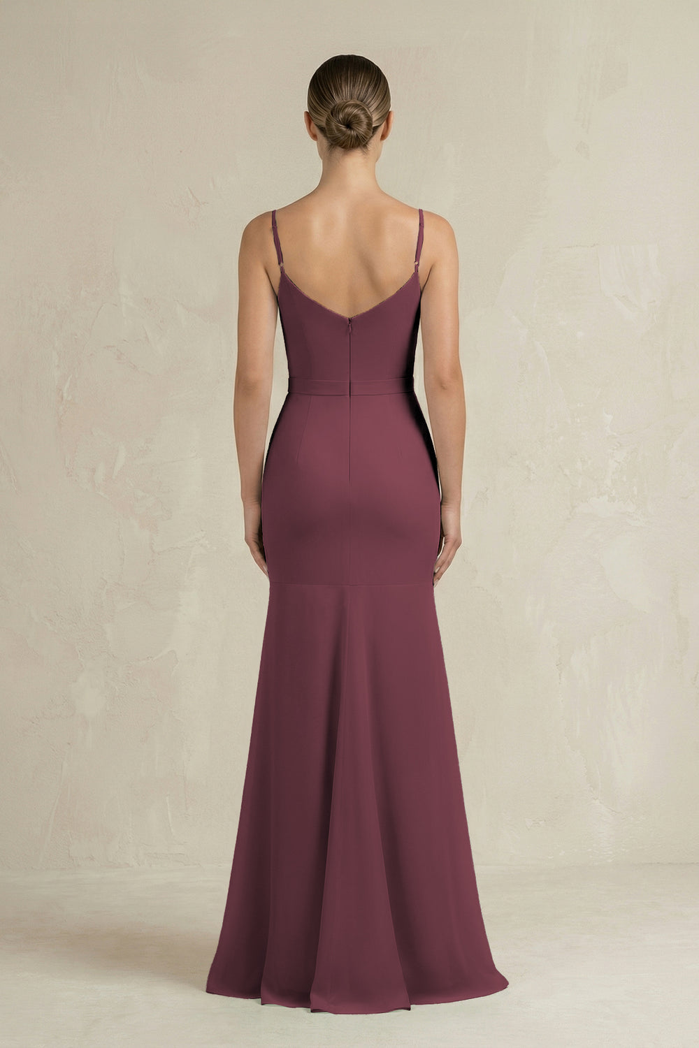 Cami Strap Mermaid Ruffled Chiffon Bridesmaid Dress in Desert Rose