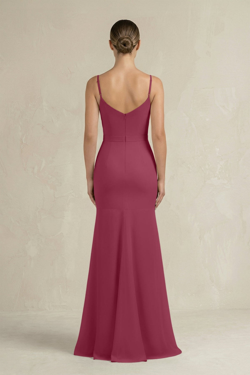 Cami Strap Mermaid Ruffled Chiffon Bridesmaid Dress in Desert Rose - SHE IS ME Bridesmaid Dresses