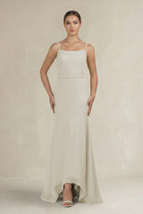 Cami Strap Mermaid Ruffled Chiffon Bridesmaid Dress in Dove Gray - KISS BRIDAL Bridesmaid Dresses