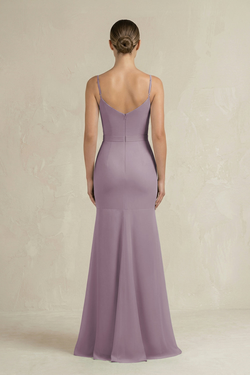 Cami Strap Mermaid Ruffled Chiffon Bridesmaid Dress in Dusk