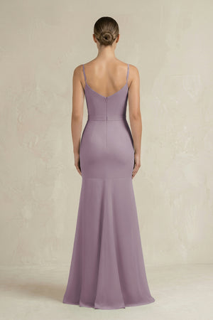 Cami Strap Mermaid Ruffled Chiffon Bridesmaid Dress in Dusk (2) | KISSBRIDAL