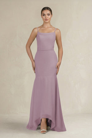 Cami Strap Mermaid Ruffled Chiffon Bridesmaid Dress in Dusk - SHE IS ME Bridesmaid Dresses